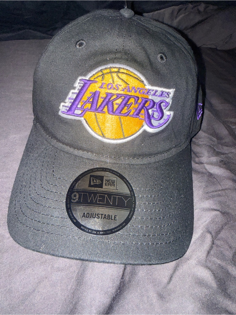 New Era Black Los Angeles Lakers Cap with Purple and Gold Logo
